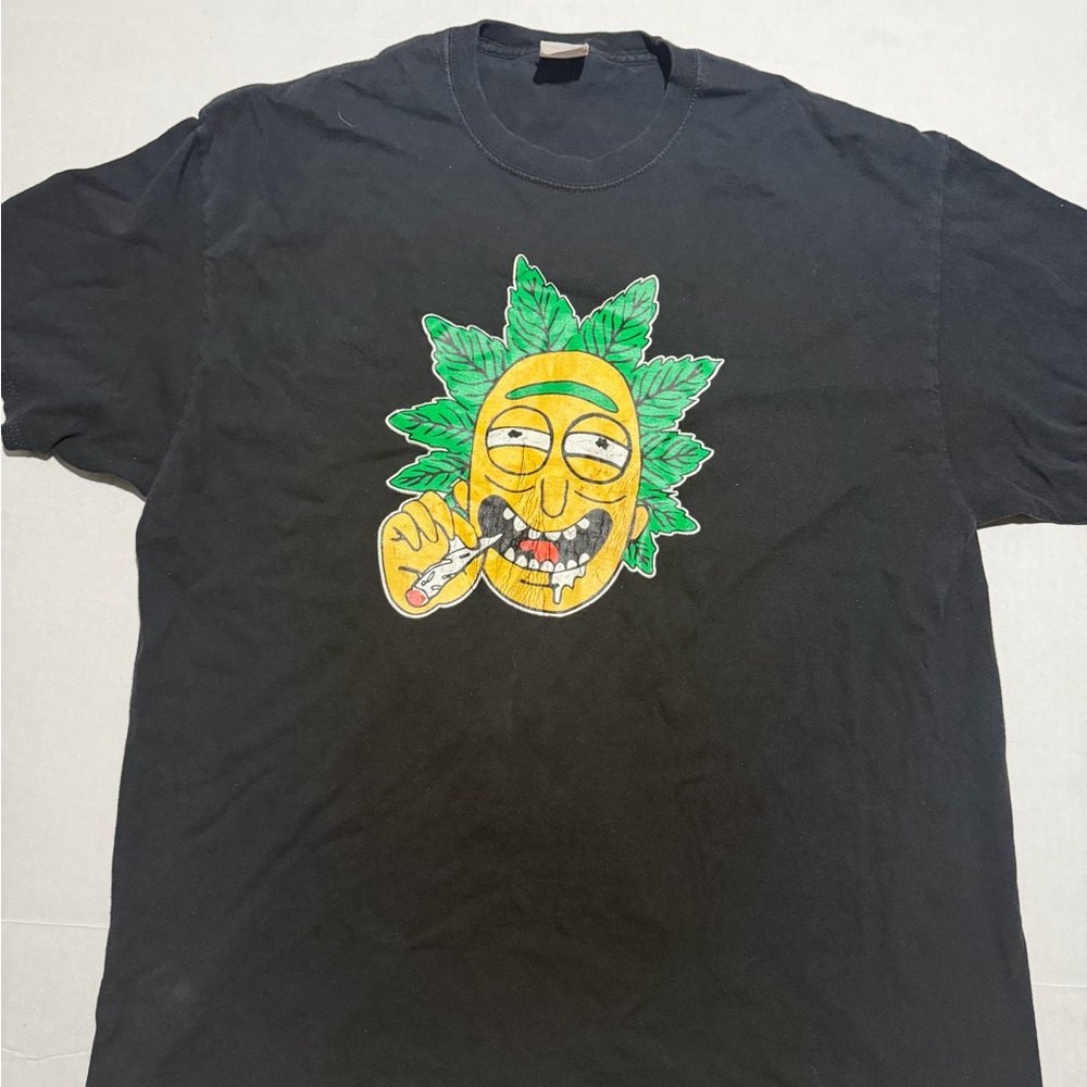 port & company brand black tee, 'stoner rick' graphic, men's xl t-shirt